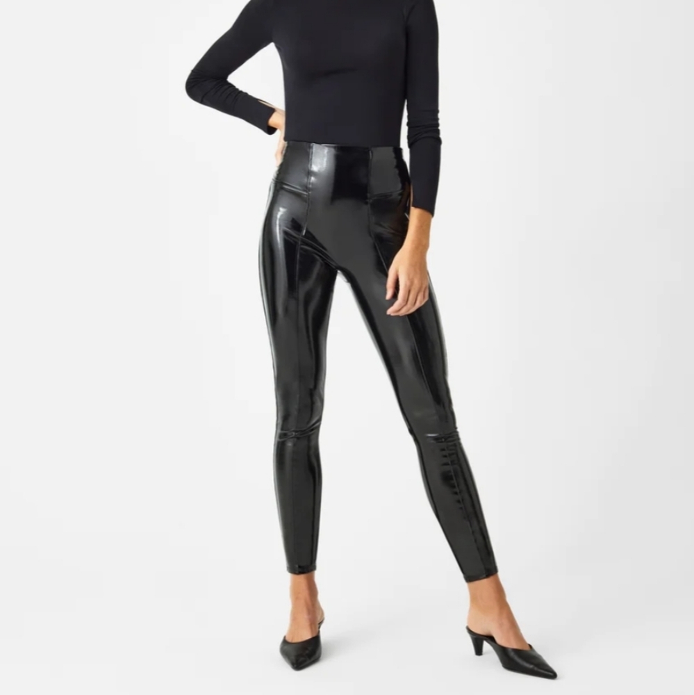 Spanx Faux Patent Leather Leggings Black Women's Size‎ XL - Picture 2 of 11